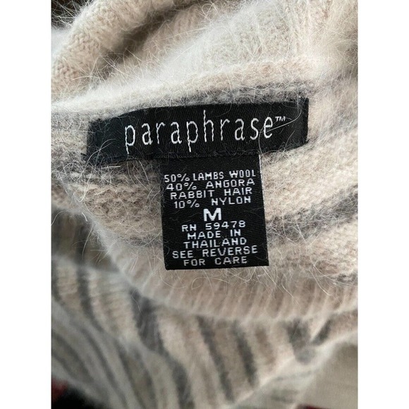 Paraphrase - Wool Angora Rabbit H striped tan sweater turtle neck W size Medium - Picture 5 of 5